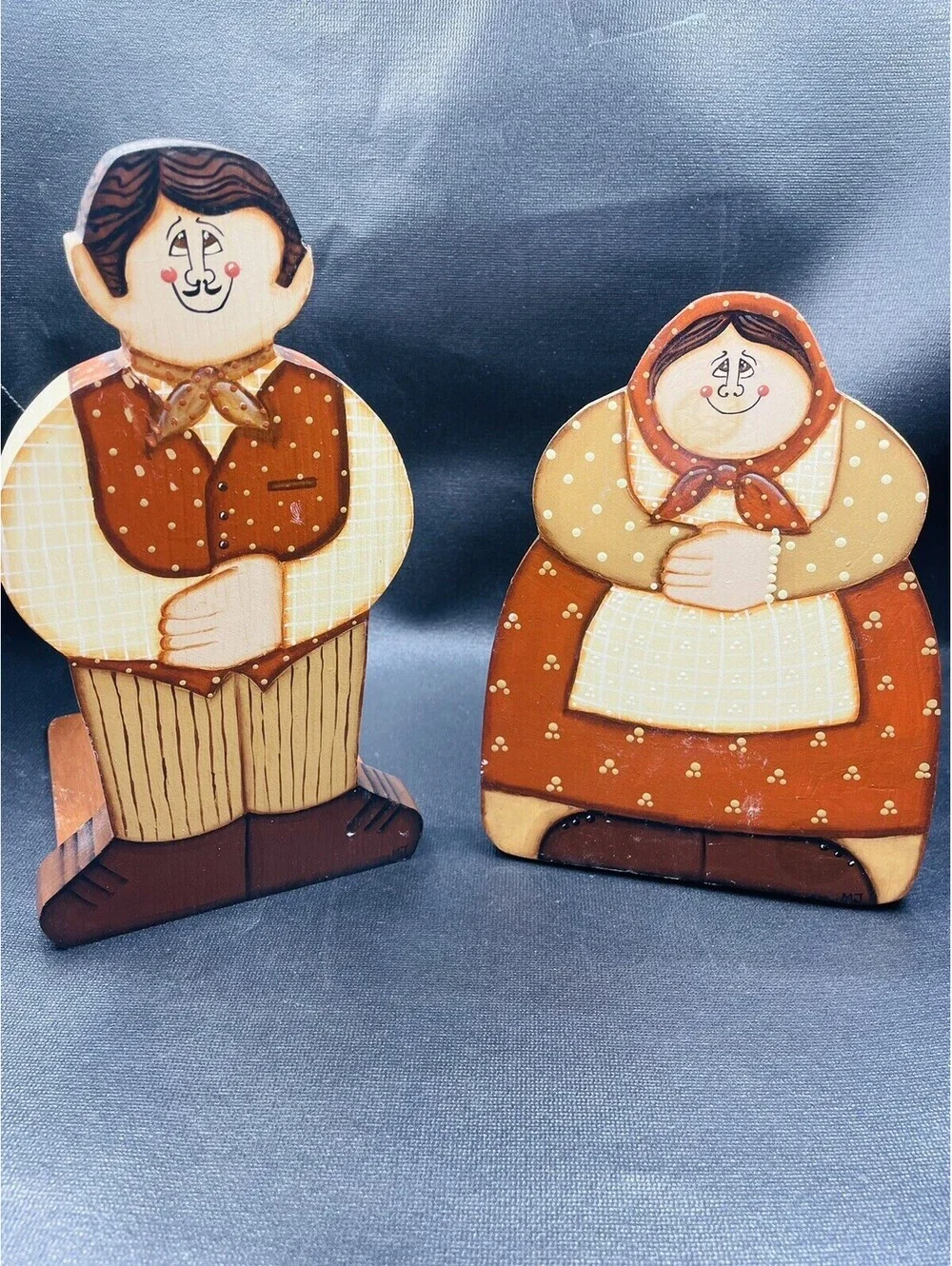 Vtg Folk Art Bookends Wood Hand Painted Pair Book Ends Grannycore 1970s